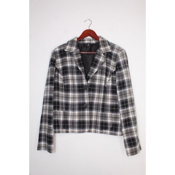 Briggs New York Jackets & Blazers - Briggs New York Plaid Blazer Women's 14 Black White Grey Lined Tailored Pockets‎